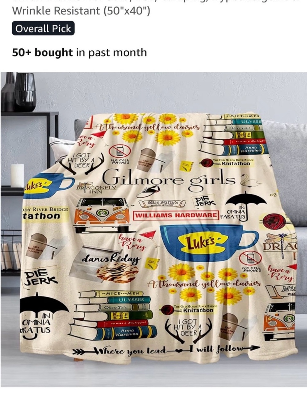 Gilmore Girls Decorative Throw Blanket - Cream with Blue Accents